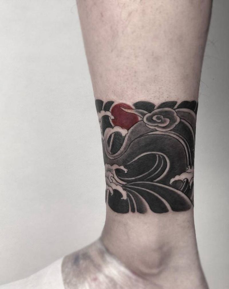 脚环纹身图片_脚部老传统纹身图案