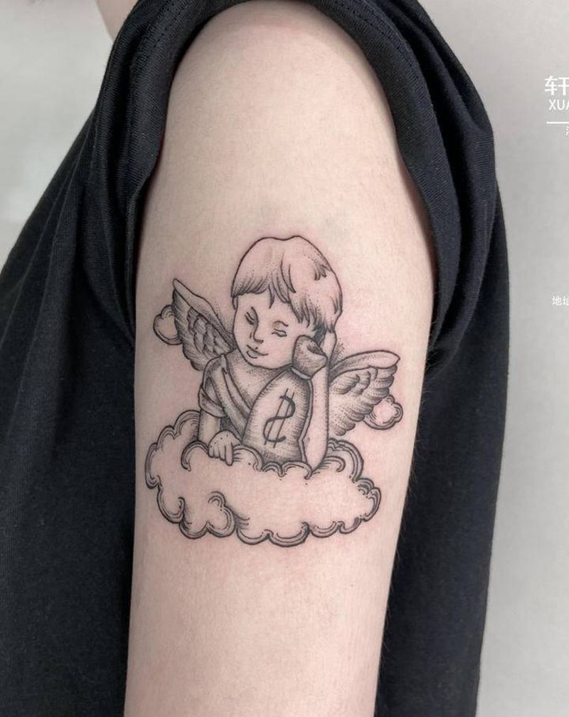 爱神丘比特纹身图片_手臂点刺纹身图案