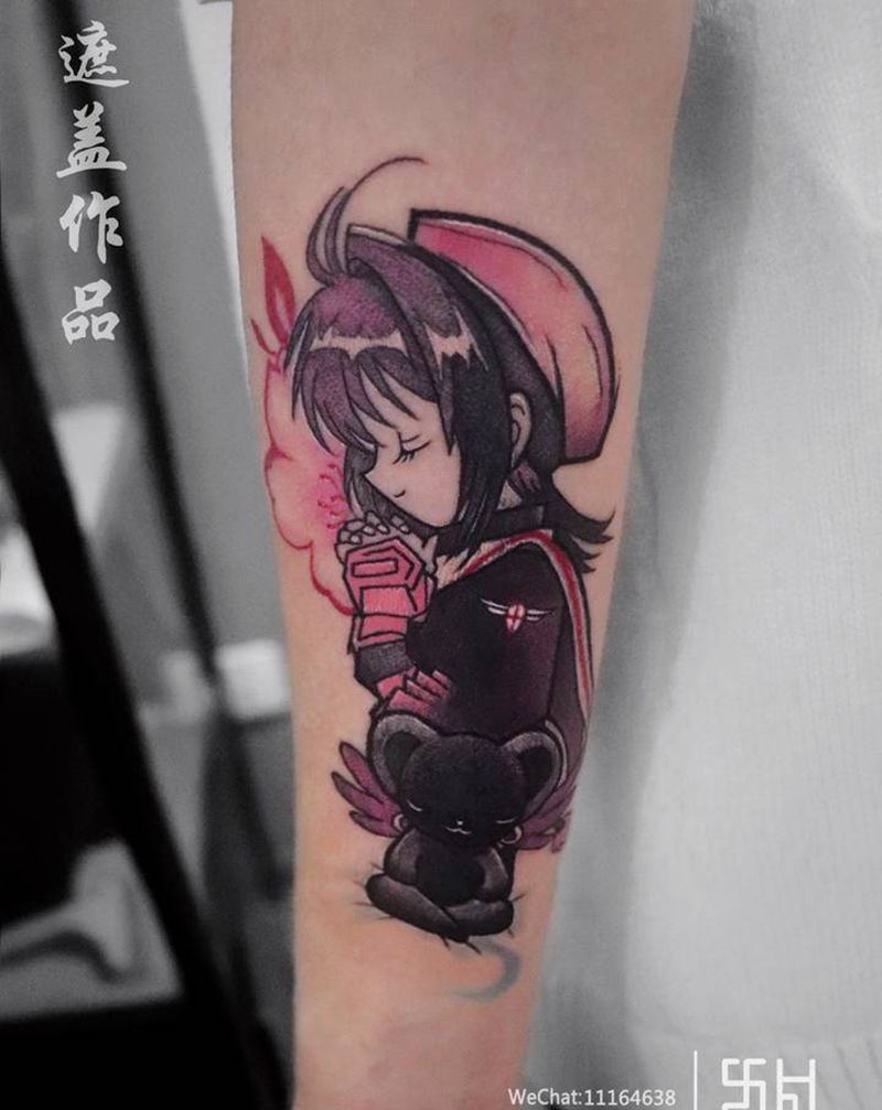 魔卡少女樱纹身图片_手臂New School小樱遮盖二次元纹身图案