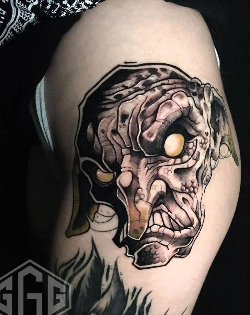 地精纹身图片_腿部纹身图案