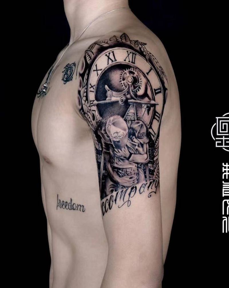 父与子纹身图片_肩部欧美写实纹身图案