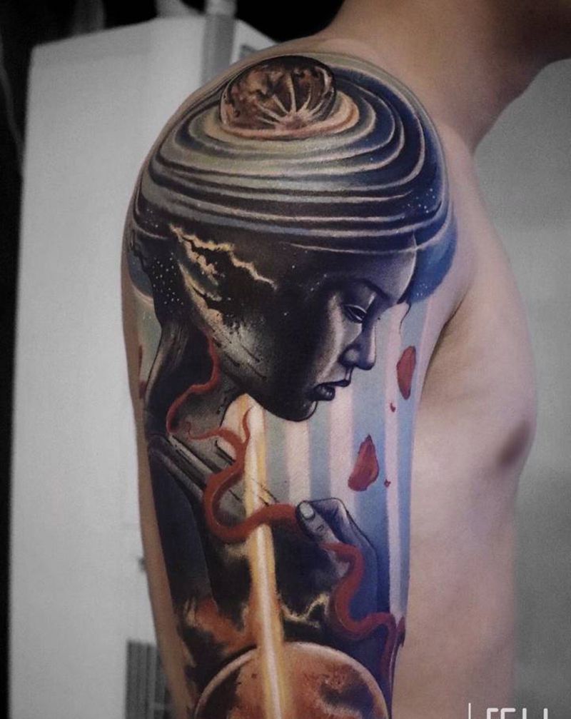 星际穿越纹身图片_手臂欧美写实欧美彩色星空纹身图案