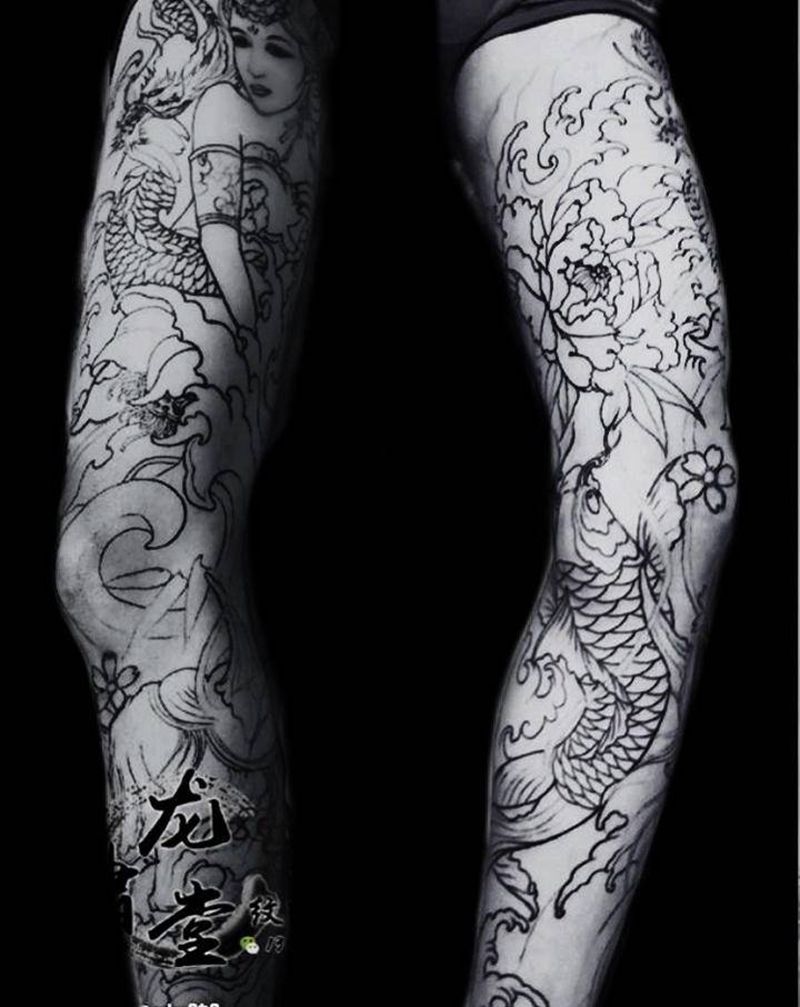花腿纹身图片_腿部臀部老传统纹身图案