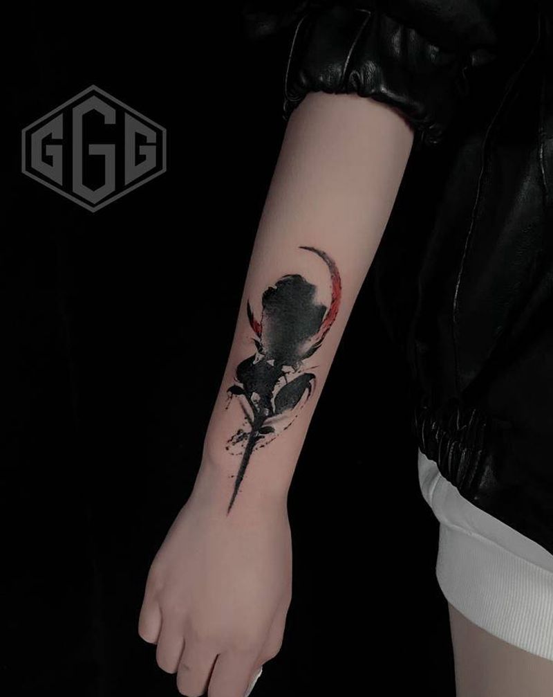 暗黑玫瑰纹身图片_欧美写实纹身图案