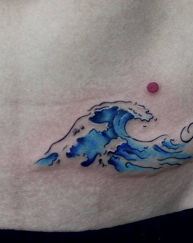 赫轩老师小清新纹身图片_腹部水彩纹身图案