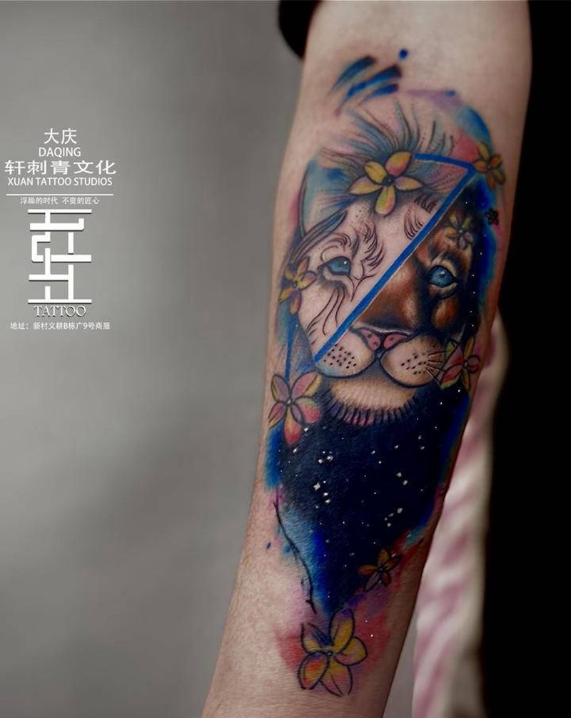 赫轩老师修改作品纹身图片_手臂水彩水墨纹身图案