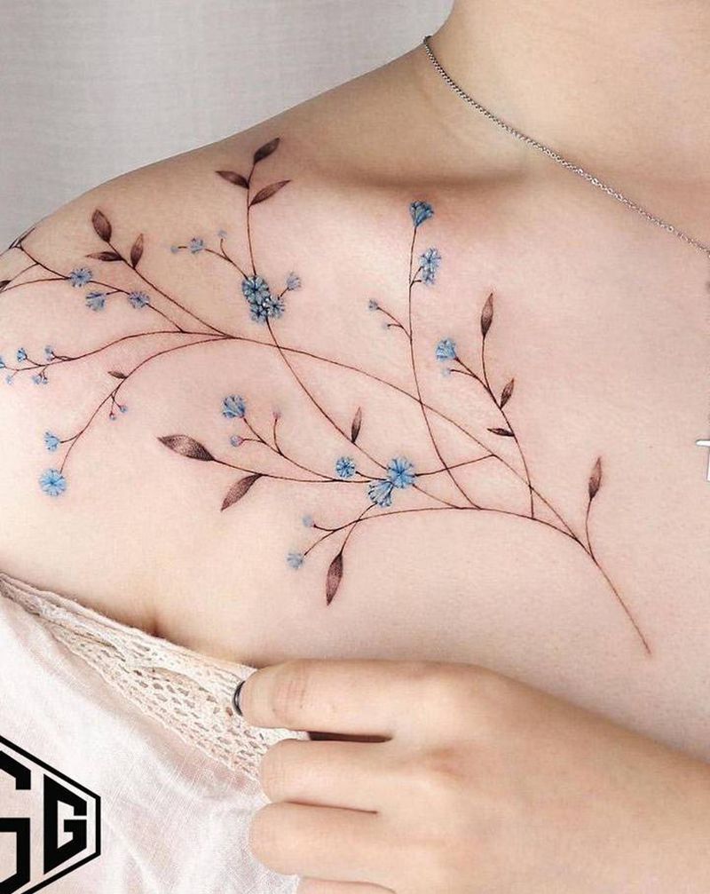 肩花纹身图片_肩部欧美写实纹身图案