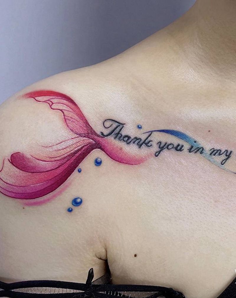 修改纹身纹身图片_肩部水彩美人鱼锁骨修改遮盖纹身图案