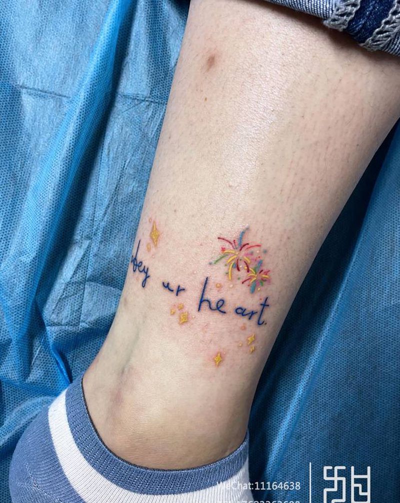 彩色英文纹身图片_腿部小清新纹身图案