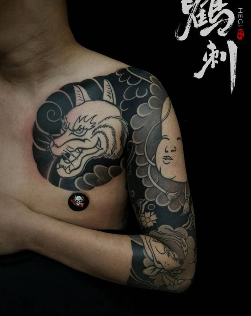 传统7分袖纹身图片_手臂老传统纹身图案