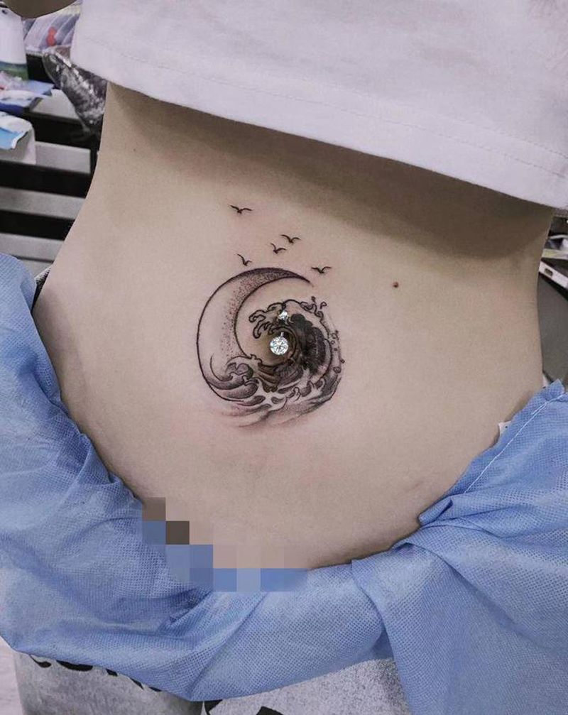 脐钉，遮盖疤痕纹身图片_腹部老传统纹身图案