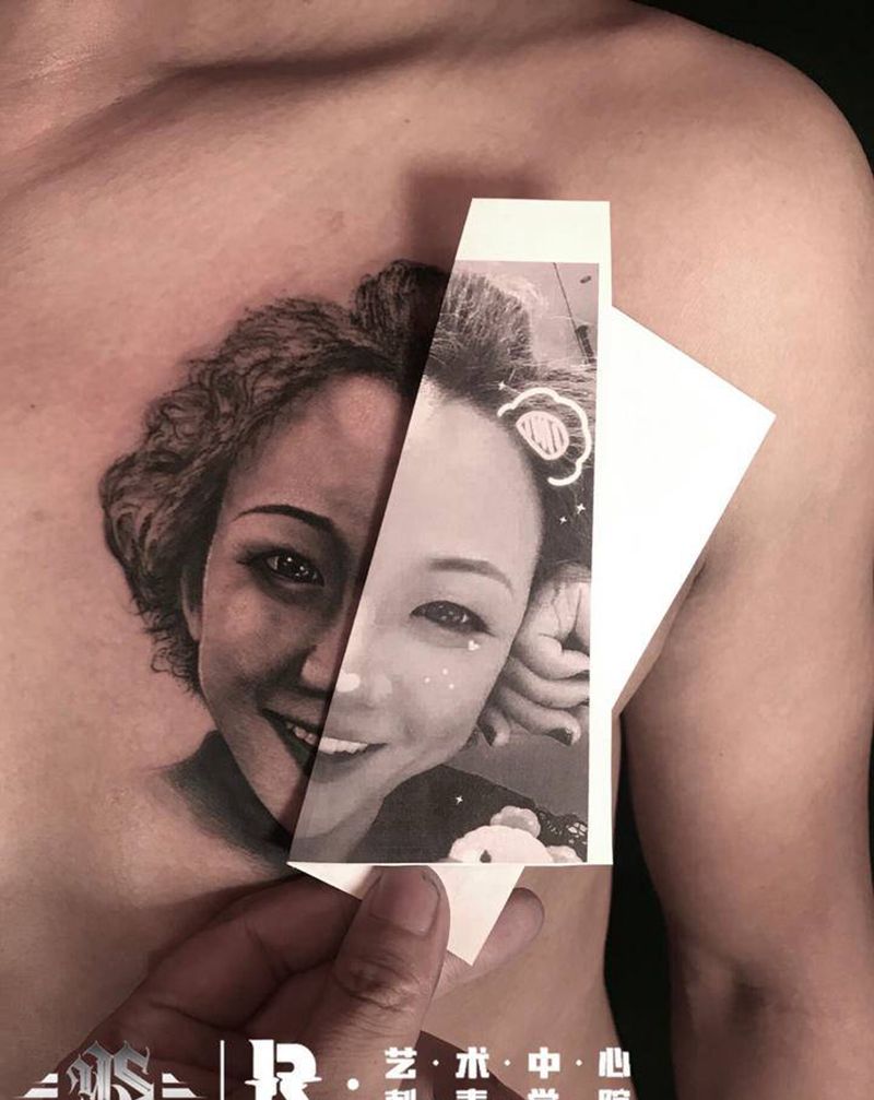 肖像纹身图片_胸部欧美写实肖像纹身图案