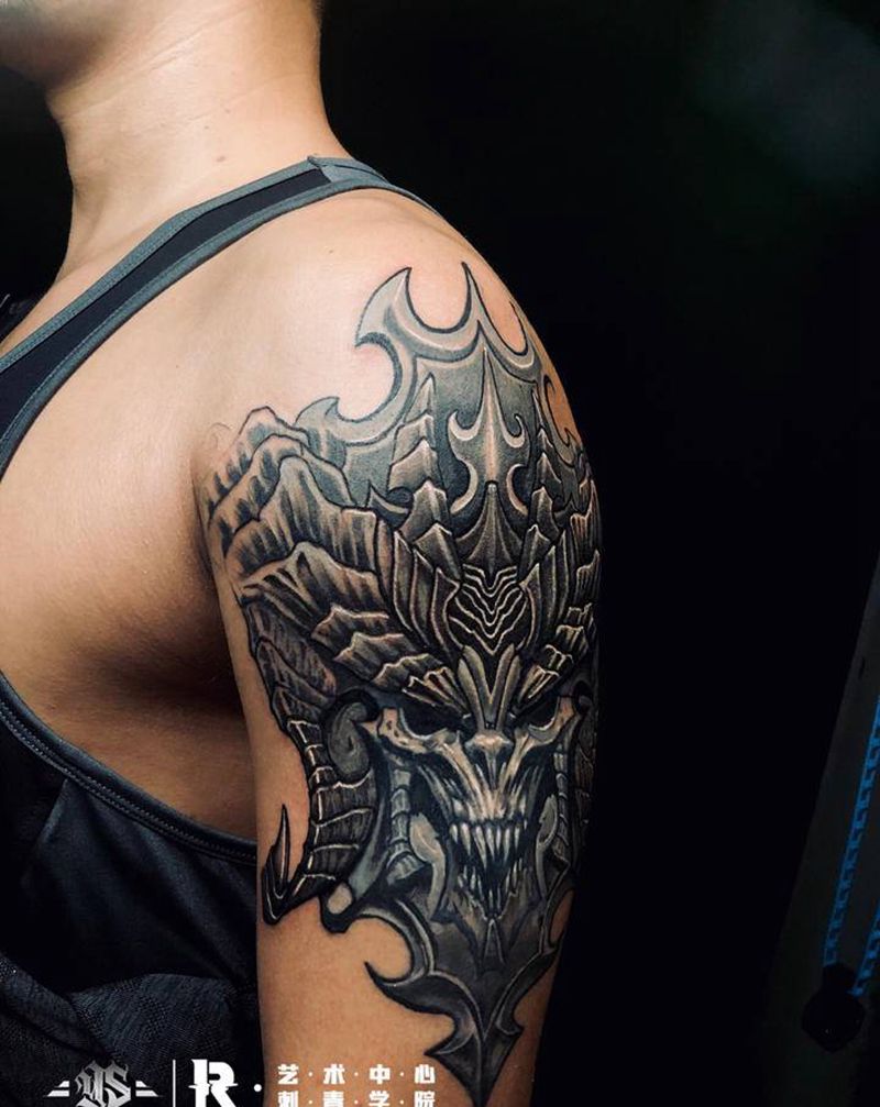 暗黑破坏神纹身图片_手臂欧美写实纹身图案