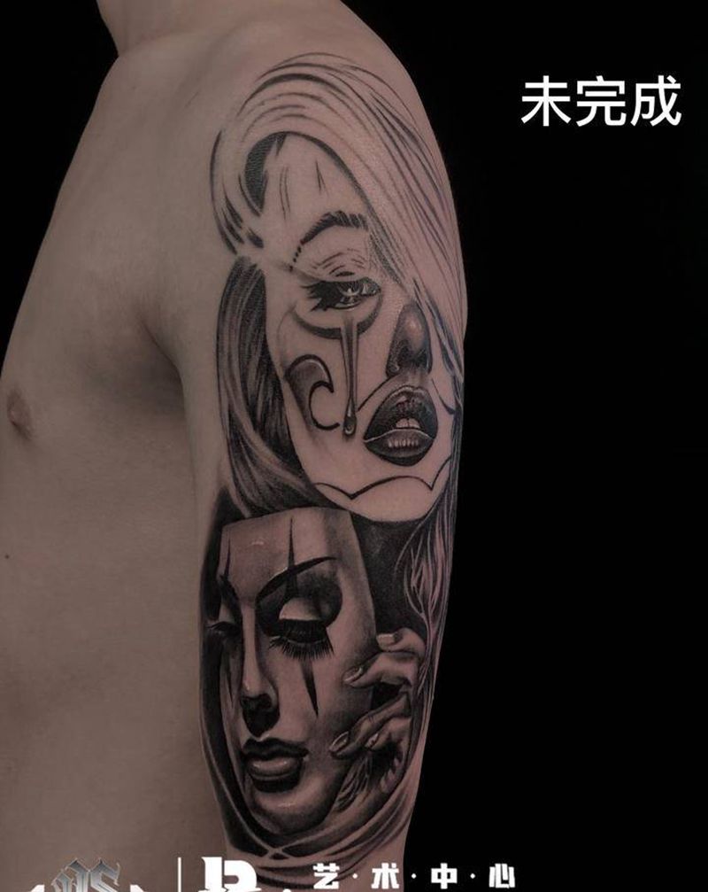 小丑女未完成纹身图片_手臂欧美写实纹身图案