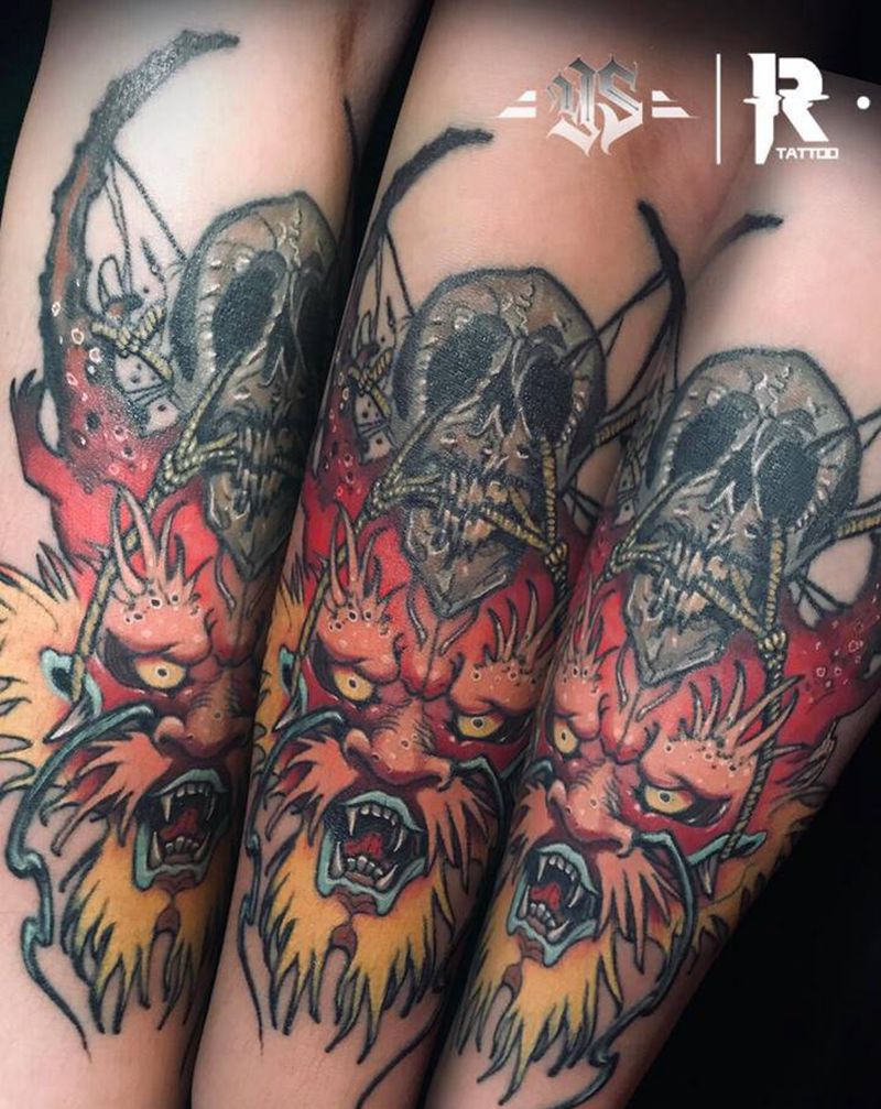 龙纹身图片_手臂新传统New School彩色龙纹身图案