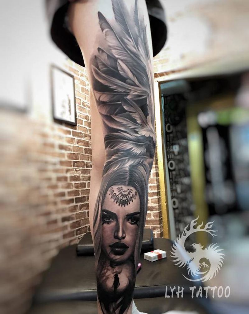 梦纹身图片_腿部欧美写实纹身图案