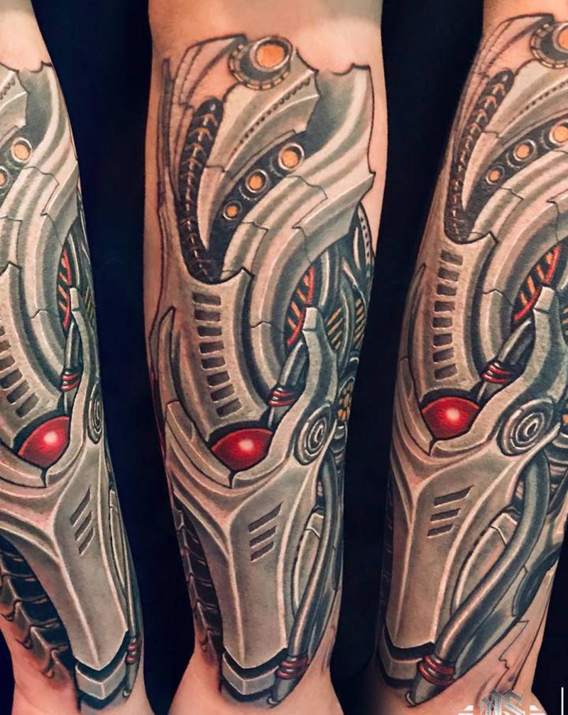 生物机械纹身图片_手臂欧美写实机械纹身图案