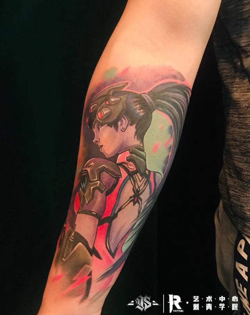 守望先锋游戏人物纹身图片_手臂New School欧美写实纹身图案