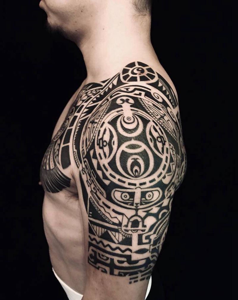 强森图腾完全恢复后纹身图片_手臂胸部图腾点刺图腾半胛强森图腾巨石强森纹身图案