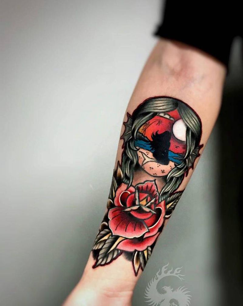 人鱼公主纹身图片_手臂Old School纹身图案