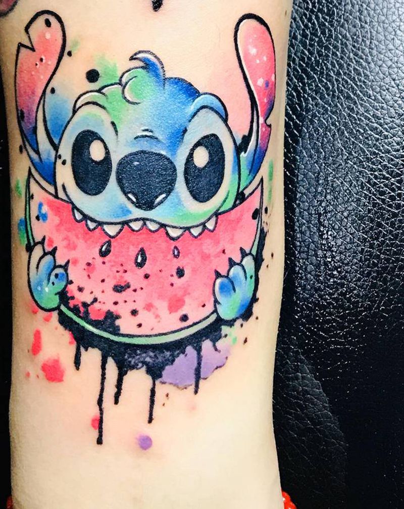 卡通纹身图片_手臂New School史迪仔纹身图案