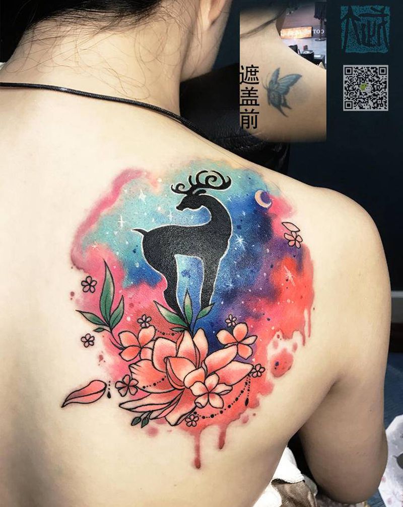 遮盖作品纹身图片_肩部水墨水彩纹身图案