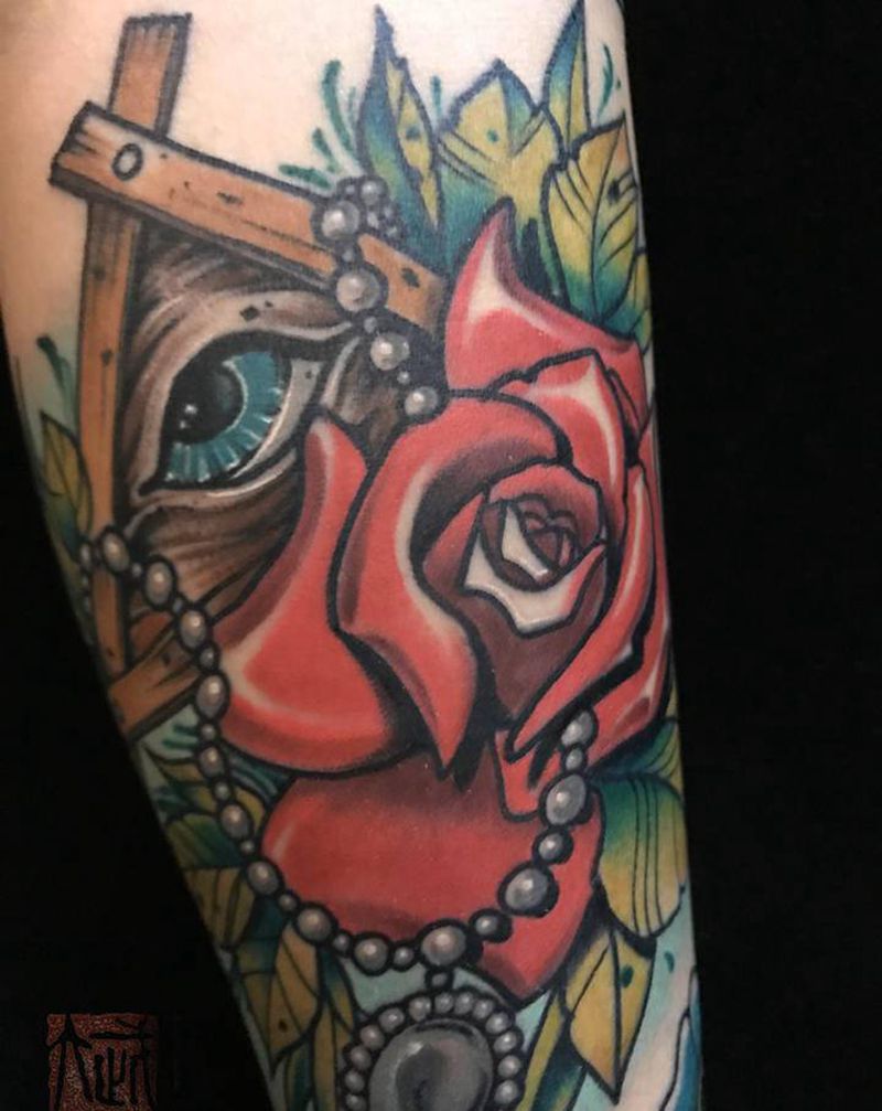 newschoo小臂拼接纹身图片_New School上帝之眼曼陀罗纹身图案