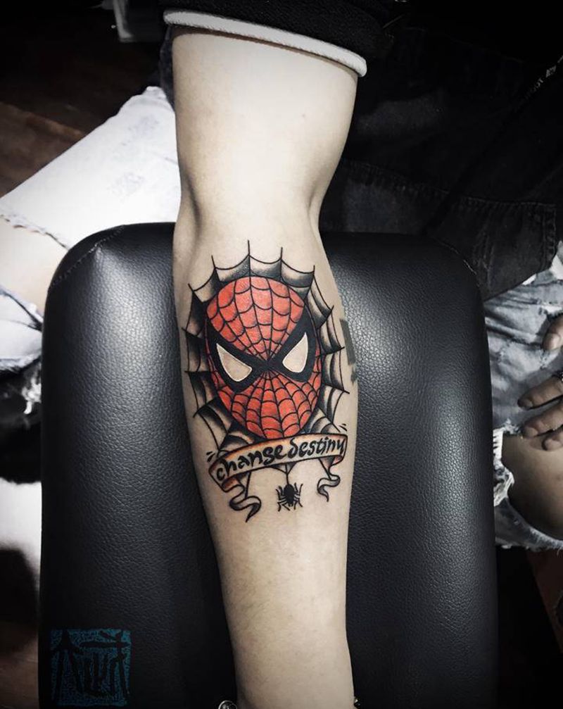 蜘蛛侠纹身图片_手臂Old SchoolNew School蜘蛛侠纹身图案