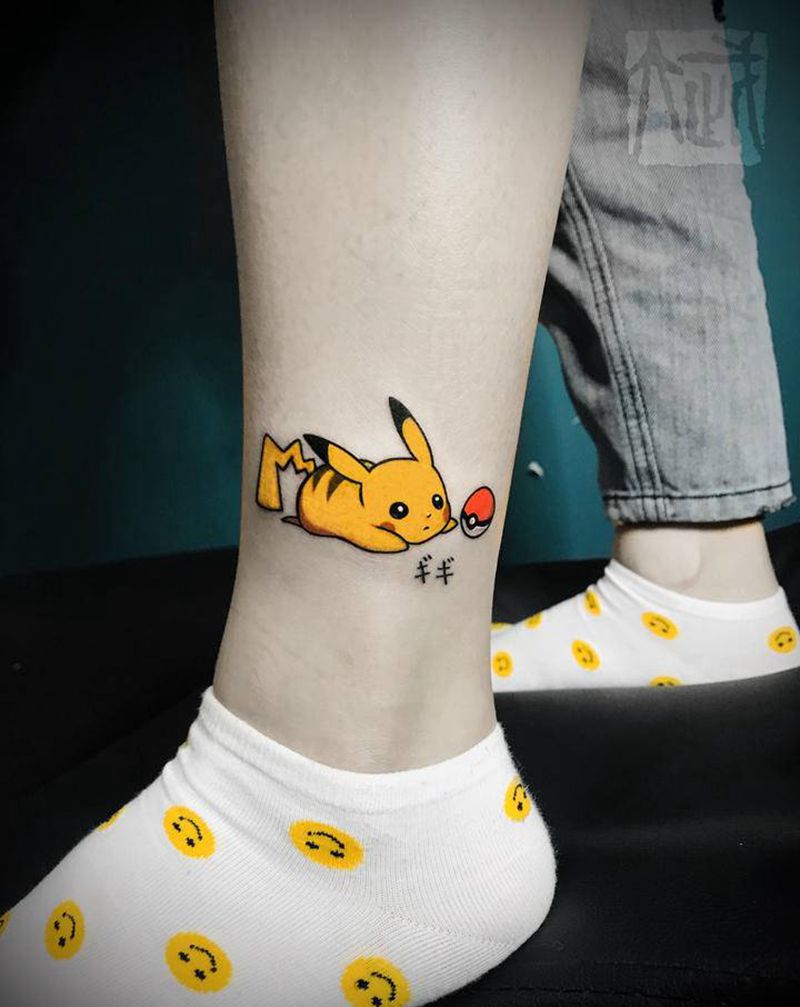 比卡丘纹身图片_脚部腿部New SchoolOld School比卡丘小清新脚踝纹身图案
