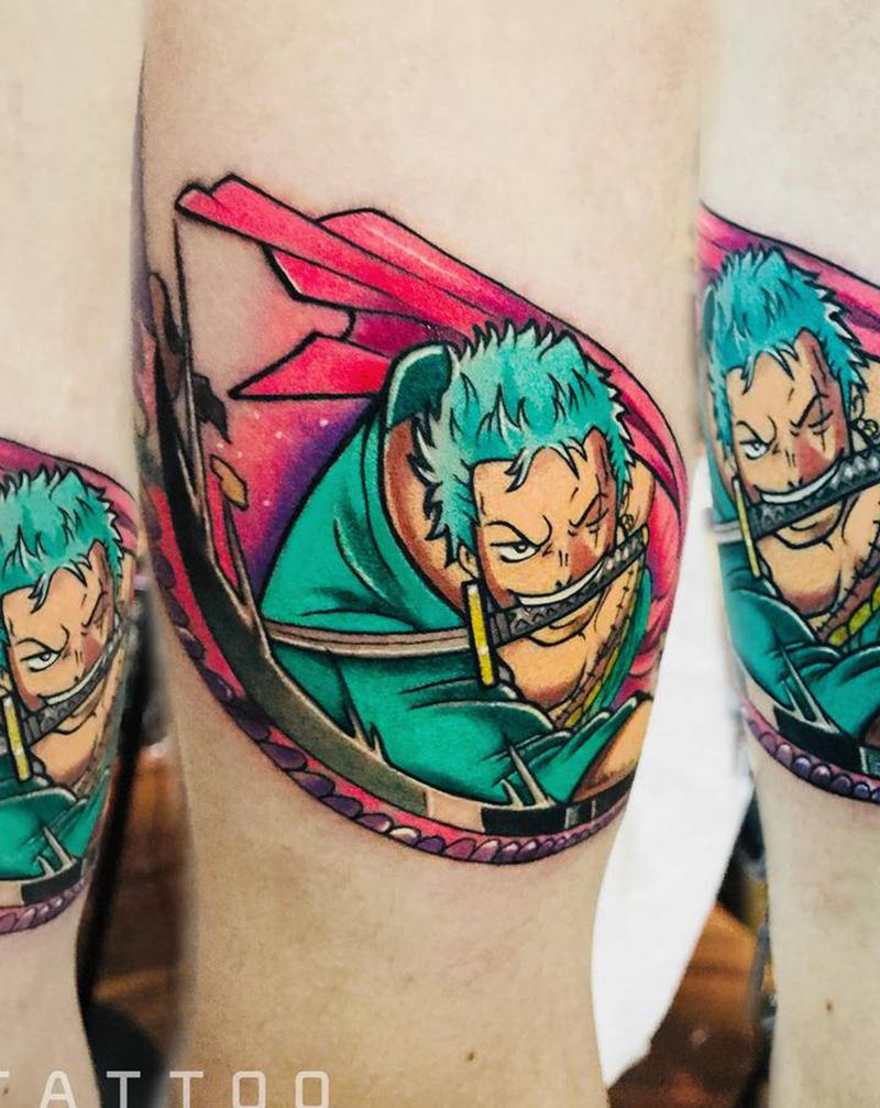 海贼王索隆纹身图片_手臂New School海贼王索隆动漫纹身图案