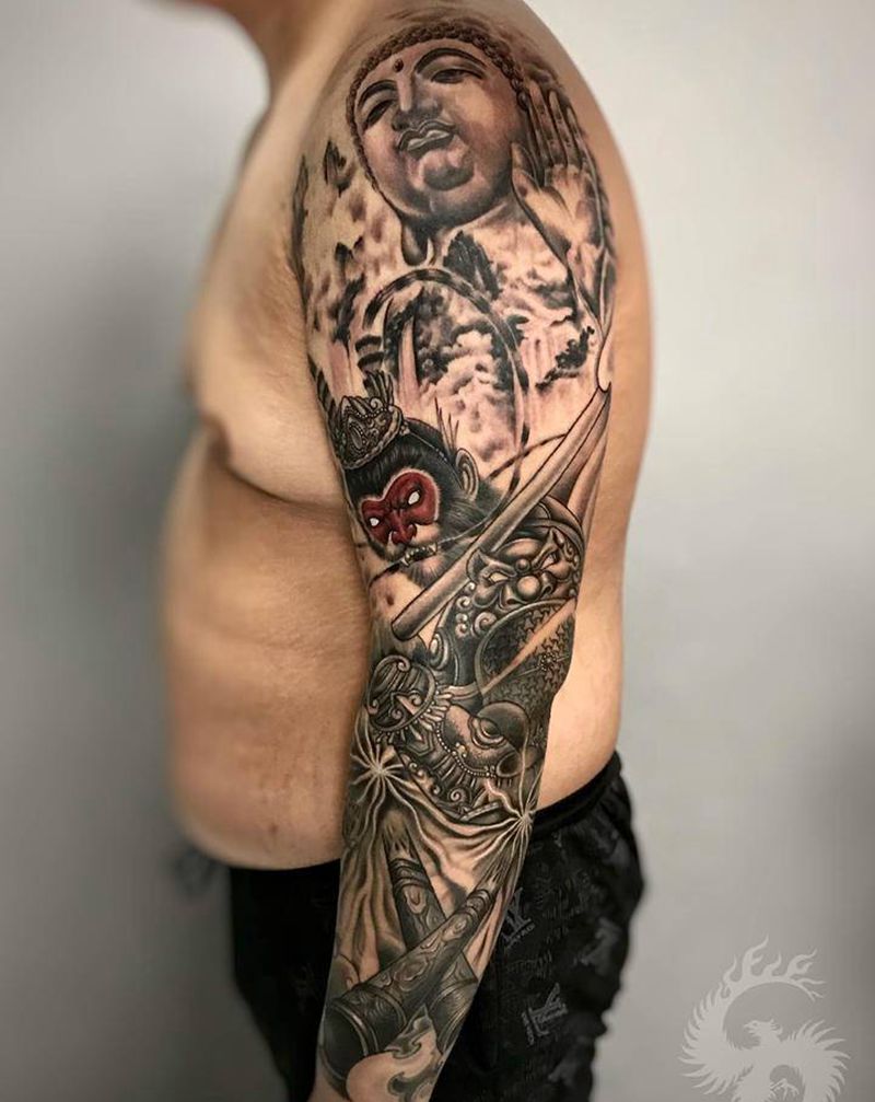 花臂 斗法纹身图片_手臂新传统纹身图案