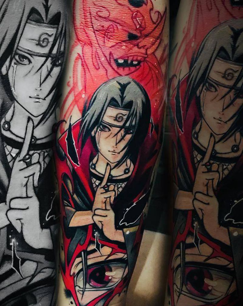 火影忍者-宇智波鼬纹身图片_手臂New School火影忍者宇智波鼬佐助纹身图案