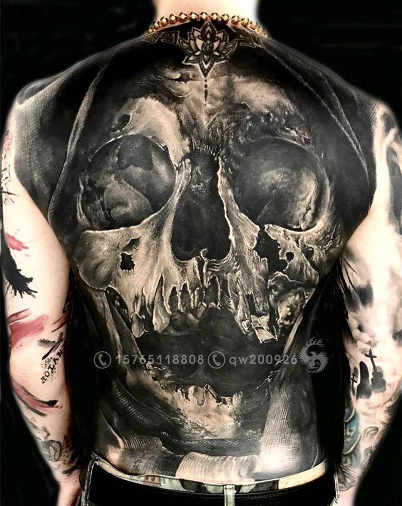 死神纹身图片_背部欧美写实纹身图案