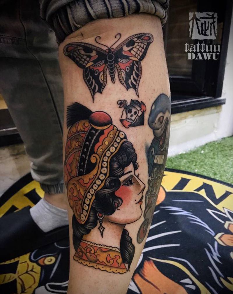 old school纹身图片_腿部Old Schoolold school纹身图案