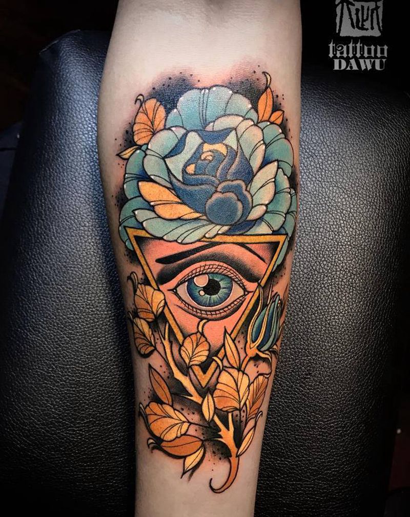 上帝之眼纹身图片_手臂New School上帝之眼全视之眼纹身图案