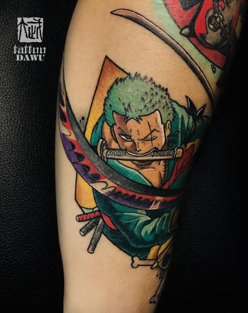 海贼王索隆纹身图片_手臂New School海贼王索隆纹身图案