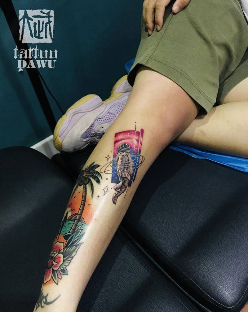 小腿school拼接纹身图片_腿部手部Old SchoolNew School纹身图案