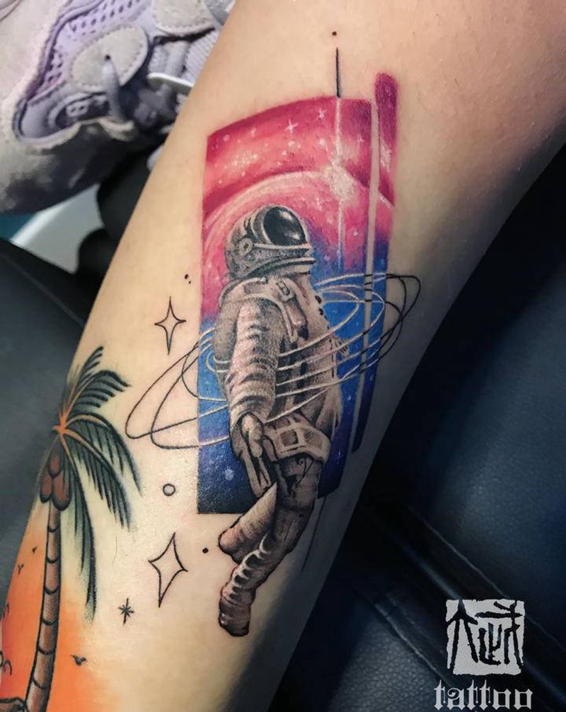 小腿拼接纹身图片_腿部Old SchoolNew School纹身图案