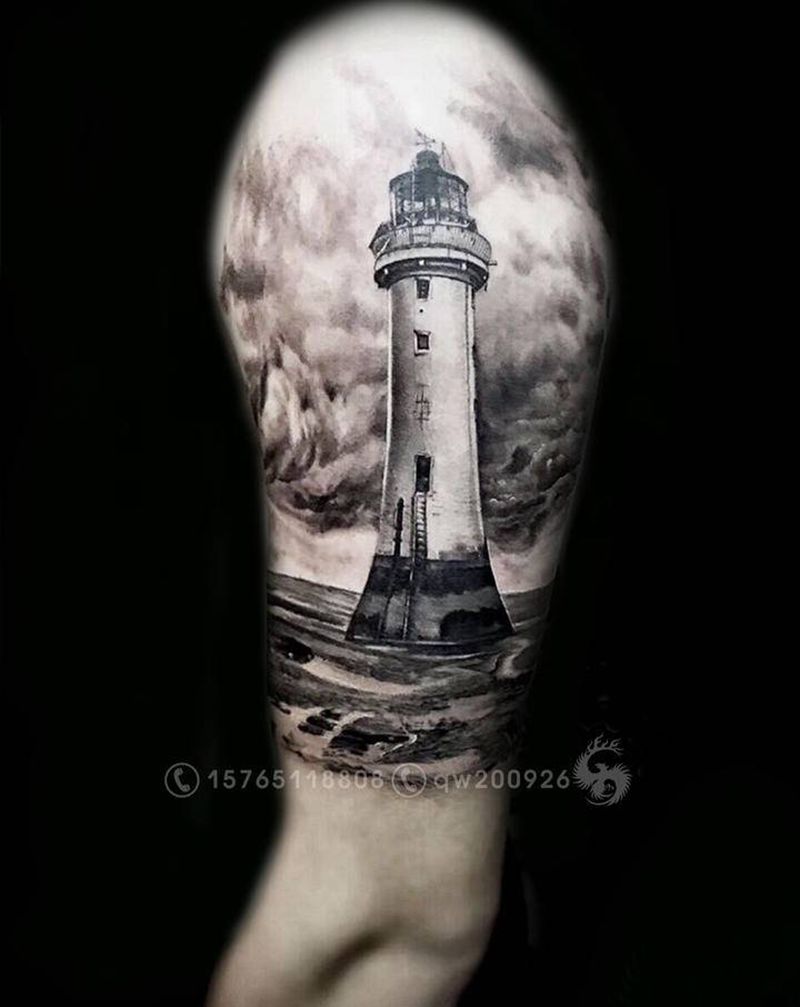 有一种力量叫灯塔纹身图片_手臂欧美写实纹身图案