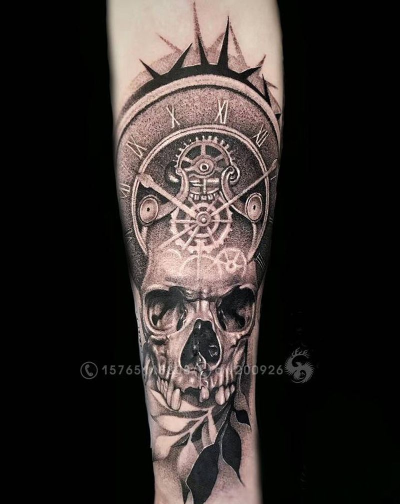 骷髅纹身图片_手臂点刺纹身图案