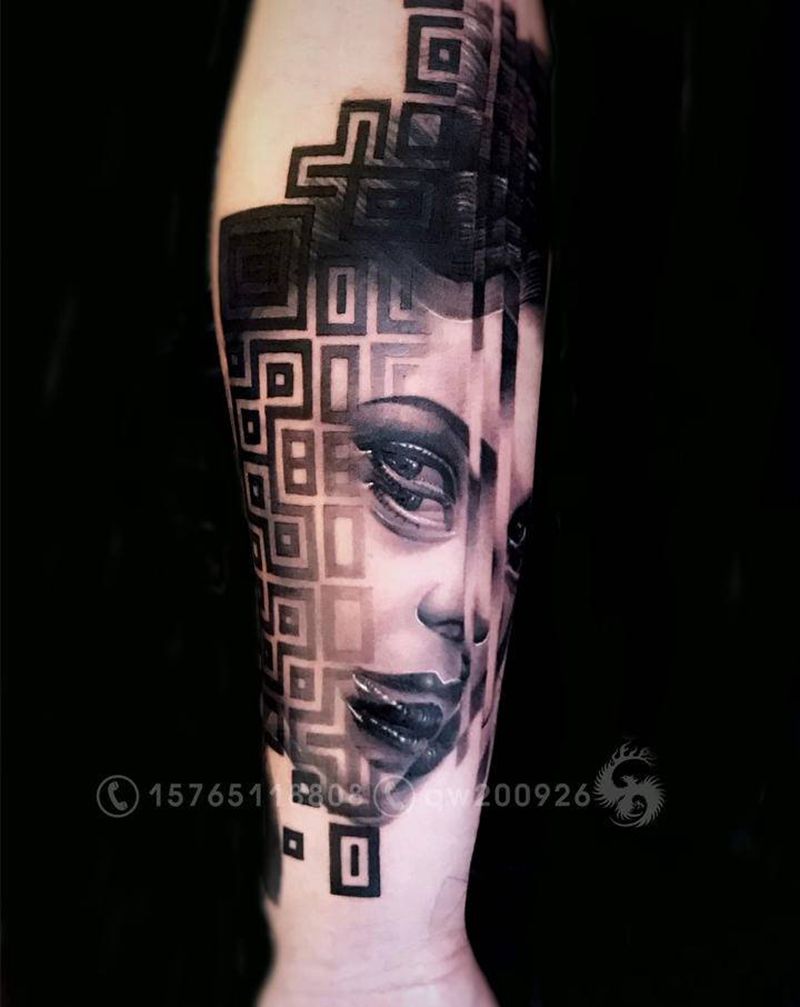 重影纹身图片_手臂欧美写实纹身图案