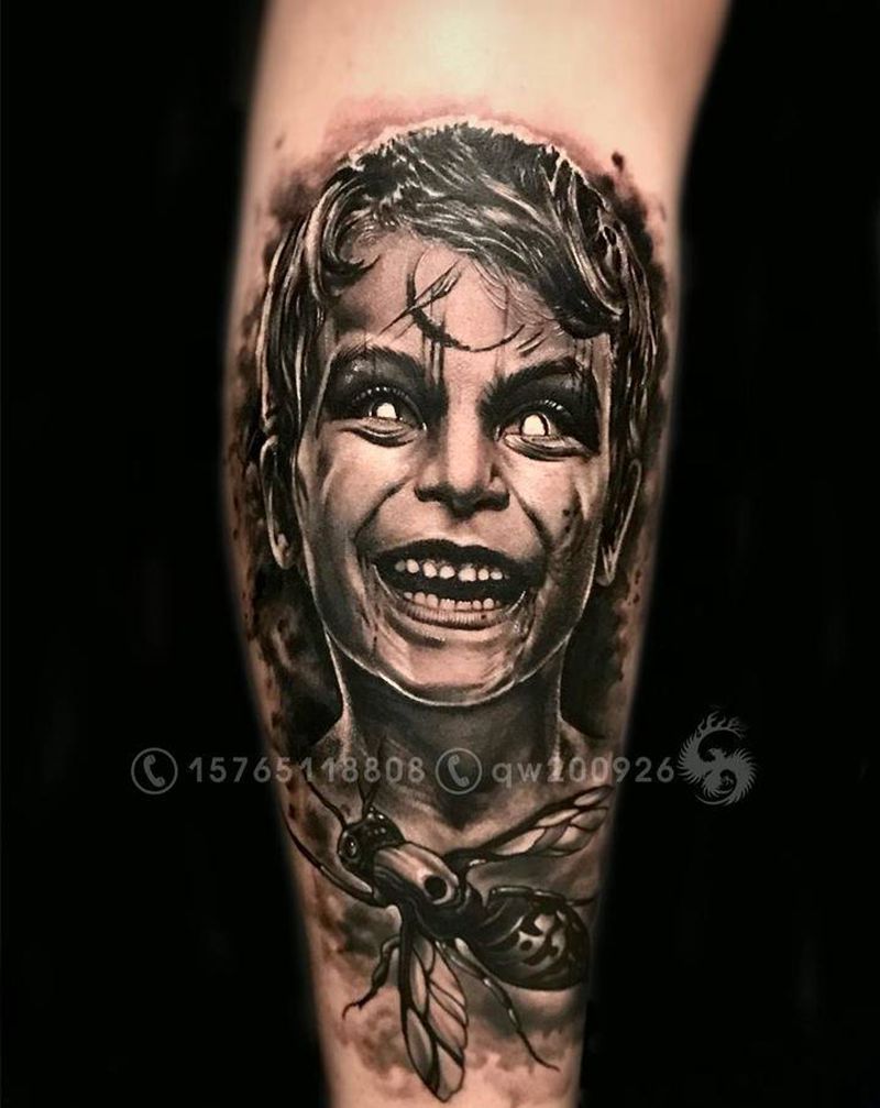 男孩纹身图片_腿部欧美写实暗黑纹身图案