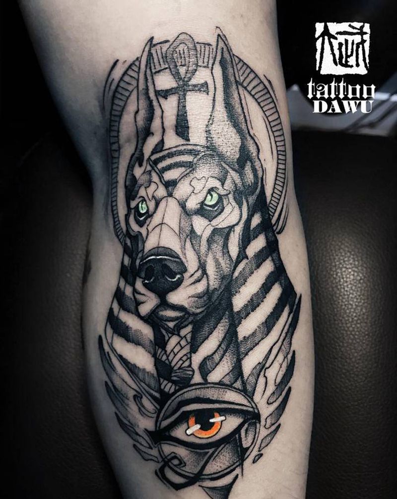 阿努比斯荷鲁斯之眼纹身图片_手臂几何点刺纹身图案