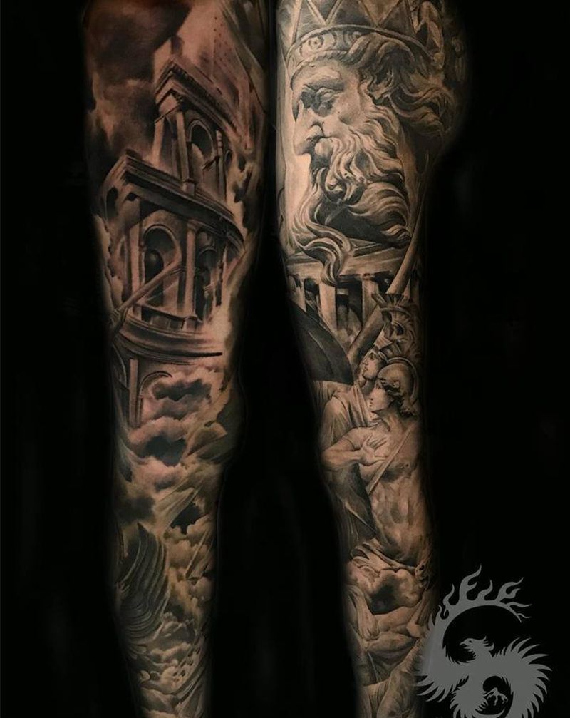海神纹身图片_腿部欧美写实纹身图案