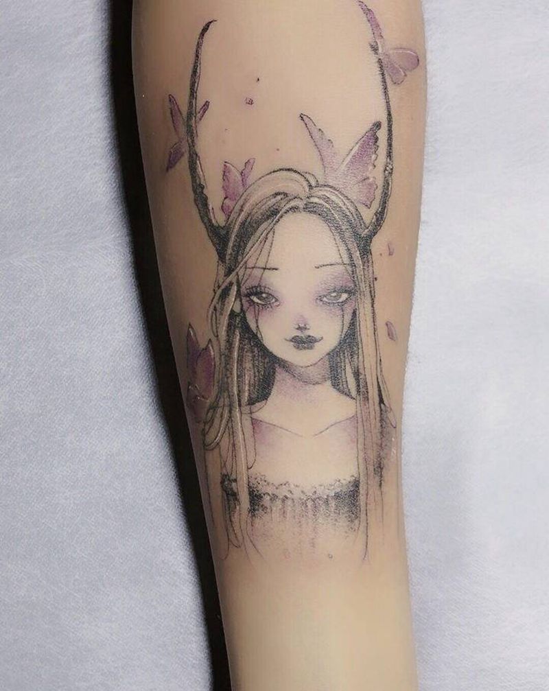 .....纹身图片_手臂腿部点刺水彩纹身图案