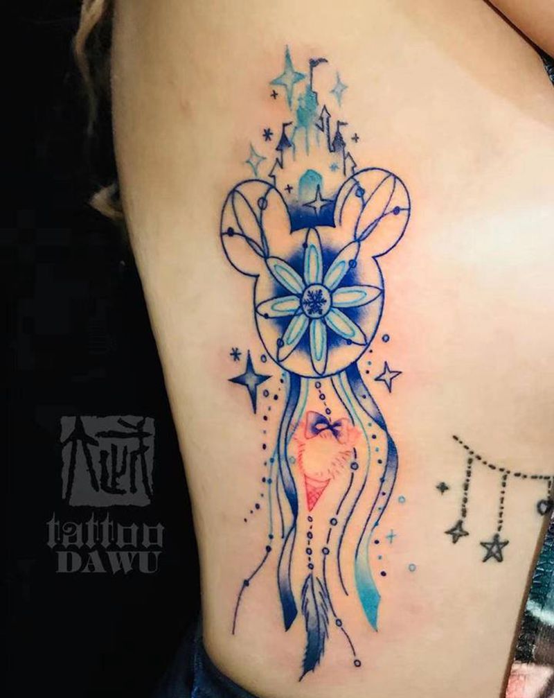 迪士尼捕梦网主题纹身图片_腰部纹身图案