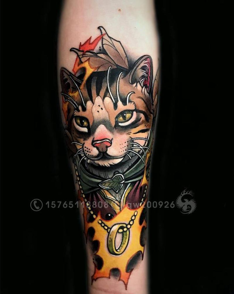猫咪纹身图片_手臂New School纹身图案