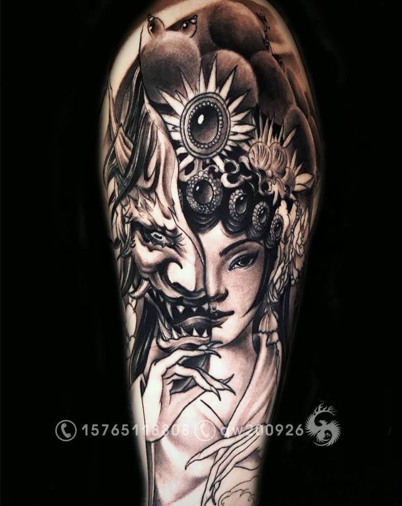 花旦纹身图片_手臂新传统纹身图案