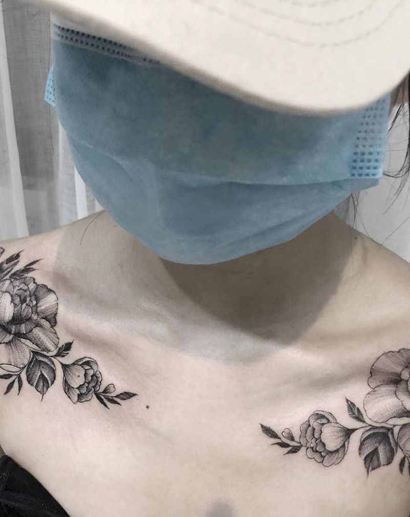 花纹身图片_肩部胸部点刺纹身图案