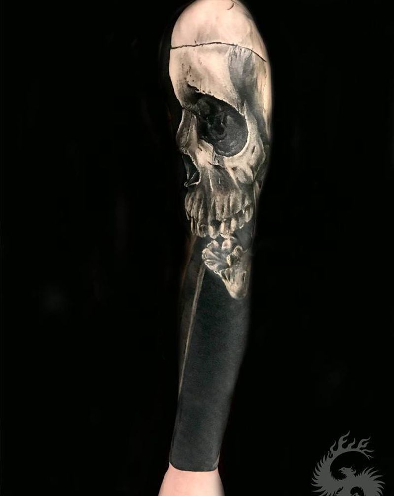 黑臂纹身图片_手臂欧美写实纹身图案